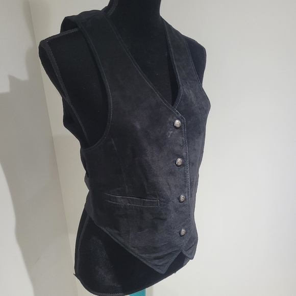 B.B. Dakota Leatherwear Women's Vintage Suede Button Down Vest Black Western - Picture 2 of 10